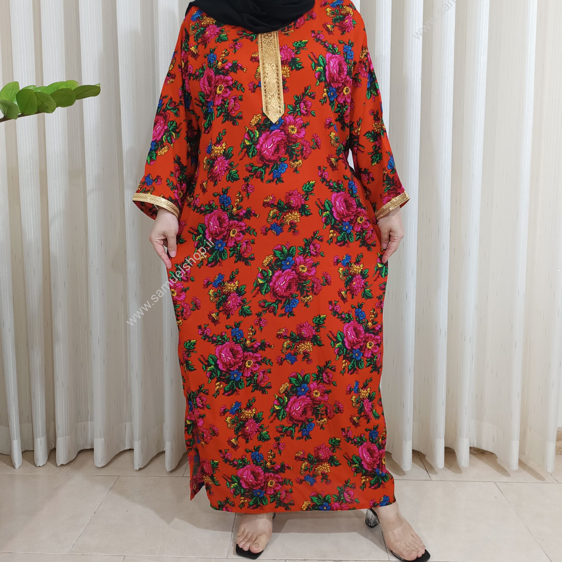 پیراهن ساحلی زنانه کفتان گل درشت مدل گل بهار - samuelshop گرگان